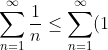 \sum^\infty_{n=1}\frac{1}{n}\le \sum^\infty_{n=1}(1)^n \left ( \frac{1}{n}+\frac{1}{n-1} \right )